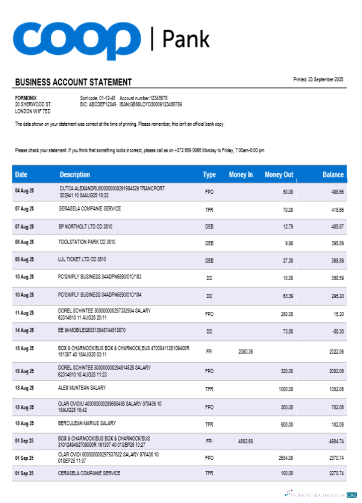 Download Coop Pank company checking account statement Word and PDF template Photoshop template